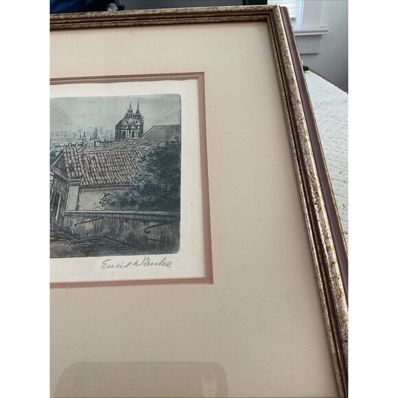 Original Signed Emil Wanke  Etching Depicts The Castle Steps In Prague,Czech. - Picture 12 of 14